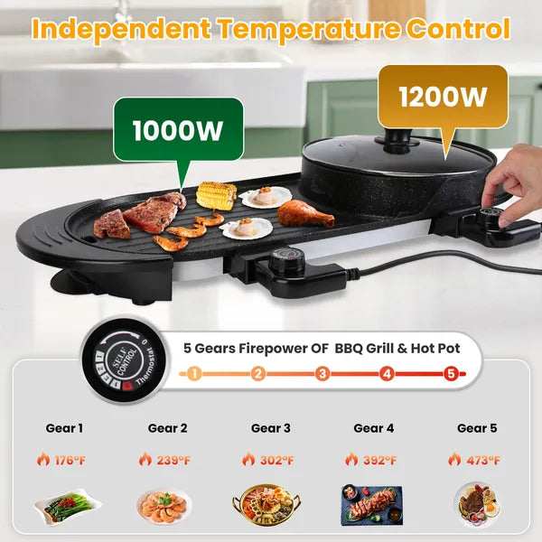 2-in-1 Electric Hot Pot + BBQ Grill (2200W Power)