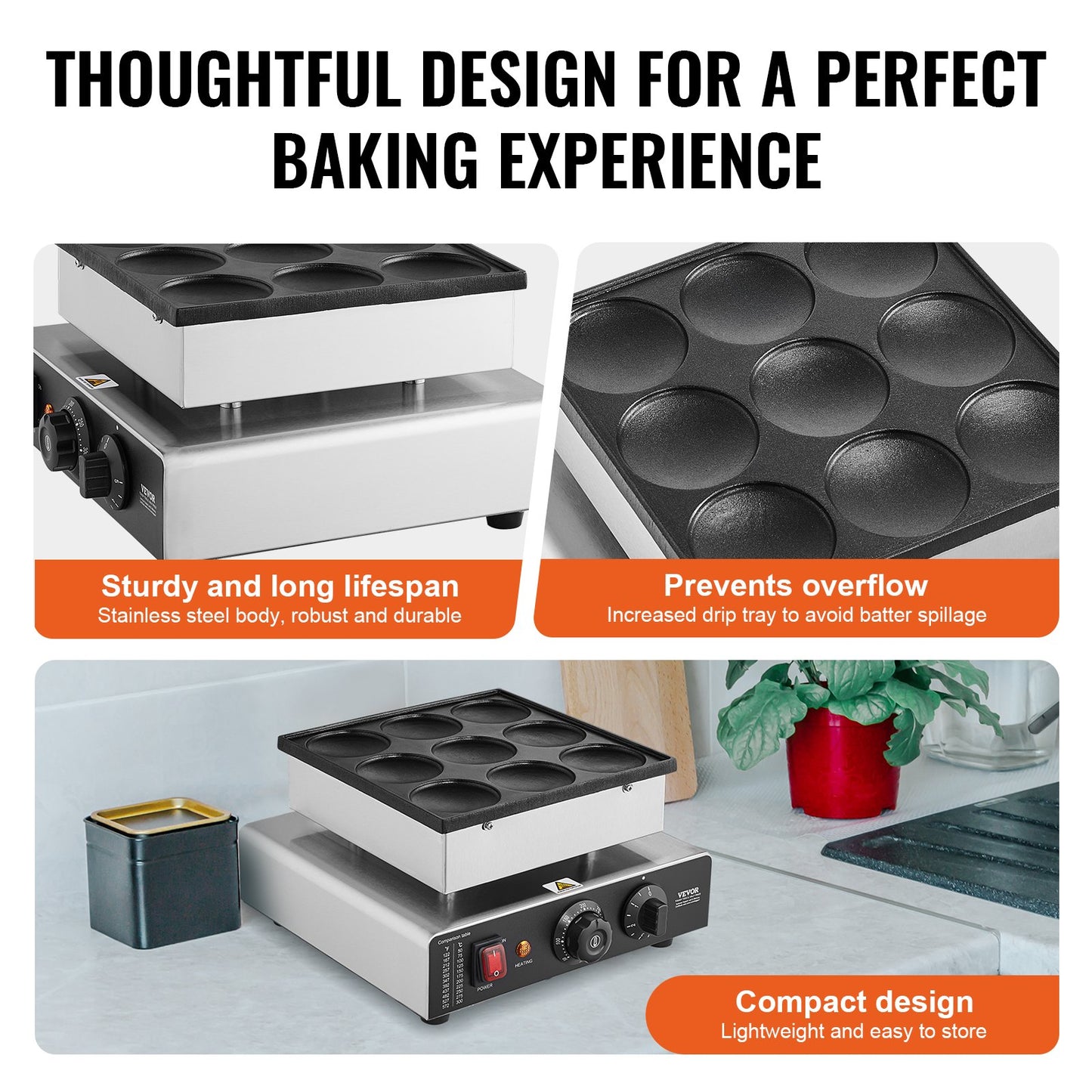 9PCS Dutch Pancake Maker – 850W Dorayaki Baker (76mm)