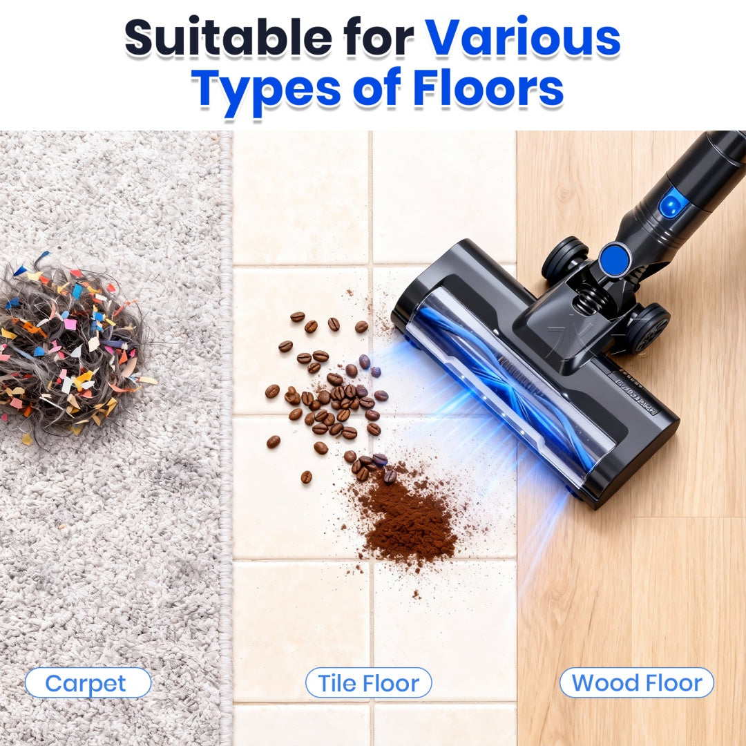 Cordless 3-in-1 Smart Vacuum Cleaner with LED Brush & Cyclone Filtration