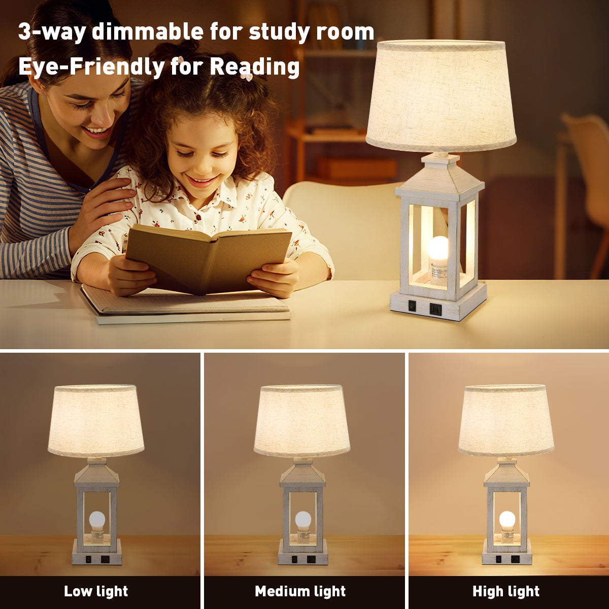 Vintage Industrial Table Lamp with USB-C, USB-A & AC Outlet
