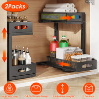 2-Tier Pull-Out Under Sink Organizer (2 Pack) – Adjustable Sliding Storage Rack for Kitchen & Bathroom