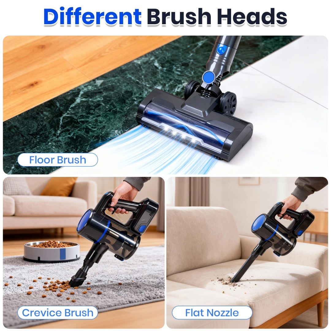 Cordless 3-in-1 Smart Vacuum Cleaner with LED Brush & Cyclone Filtration