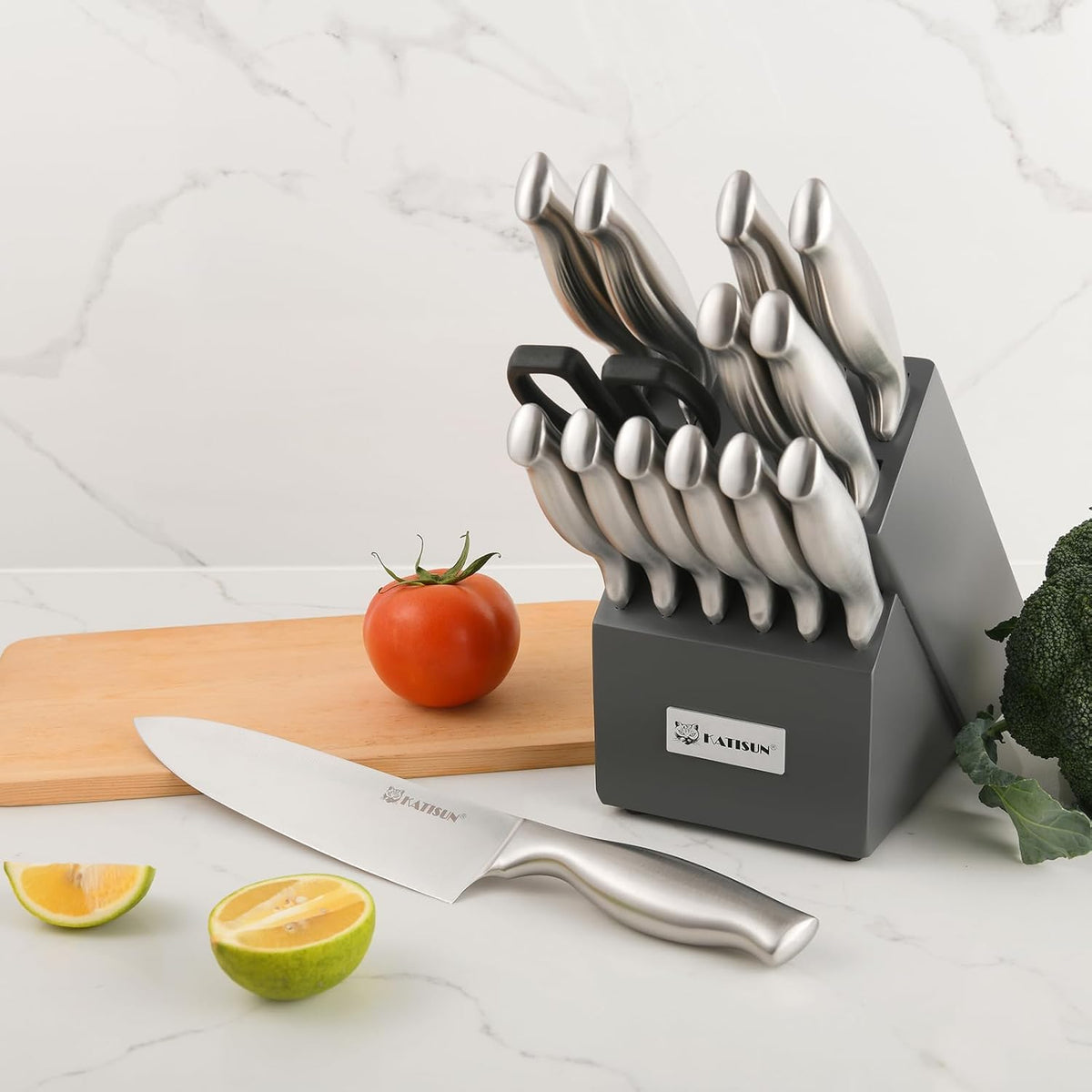 KATISUN Stainless Steel Kitchen Knife Set (Silver/Grey)