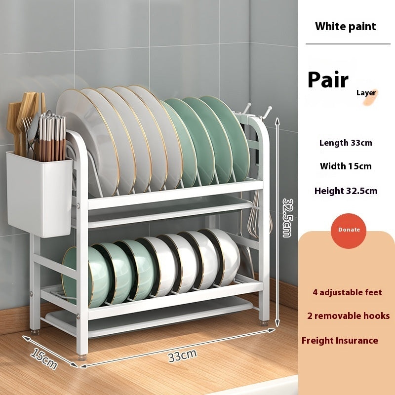 2-Tier Dish Drying Rack with Chopstick Holder & Hooks – Space-Saving Kitchen Organizer