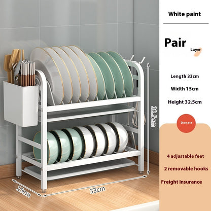2-Tier Dish Drying Rack with Chopstick Holder & Hooks – Space-Saving Kitchen Organizer