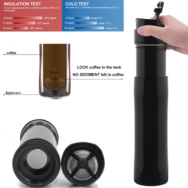 Portable French Press Travel Mug – 2-in-1 Coffee Maker & Insulated Thermos