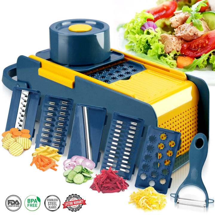 Manual Hand-Push Vegetable Chopper & Grater – Multi-Blade Kitchen Slicer (6-in-1)