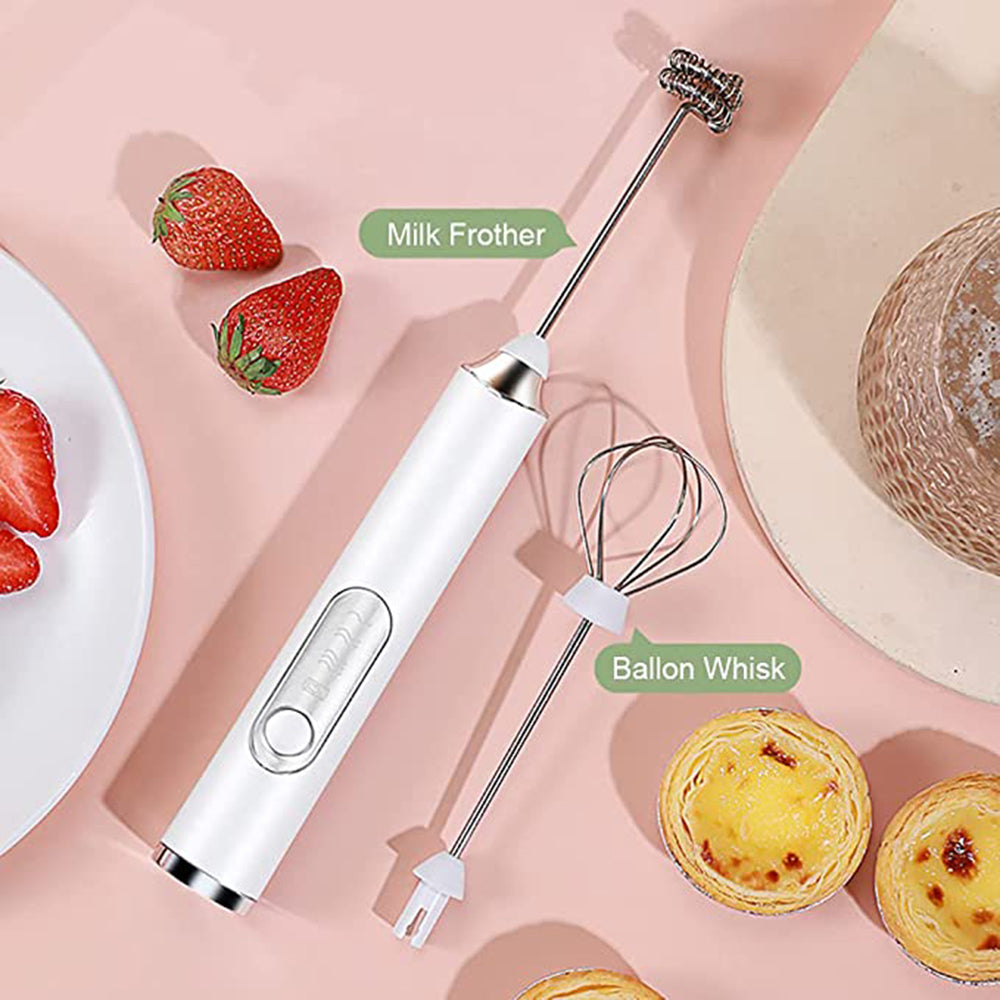 Handheld Electric Milk Frother & Egg Beater – USB Rechargeable Mini Whisk (Stainless Steel)