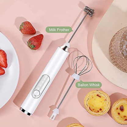 Handheld Electric Milk Frother & Egg Beater – USB Rechargeable Mini Whisk (Stainless Steel)