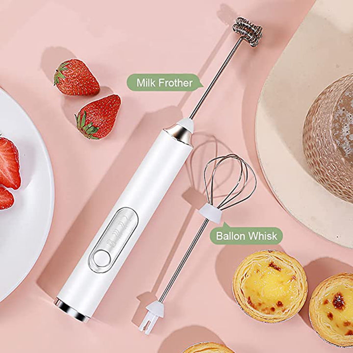 Handheld Electric Milk Frother & Egg Beater – USB Rechargeable Mini Whisk (Stainless Steel)