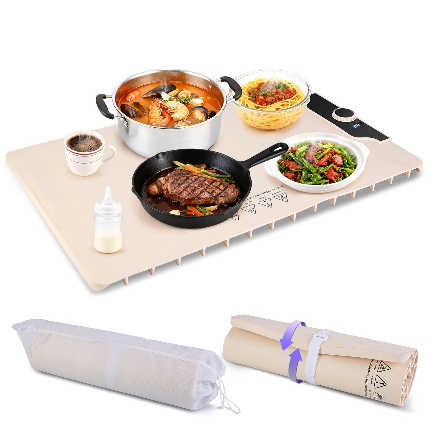 Silicone Food Warming Mat – 14 Temp Levels with Timer (300W)