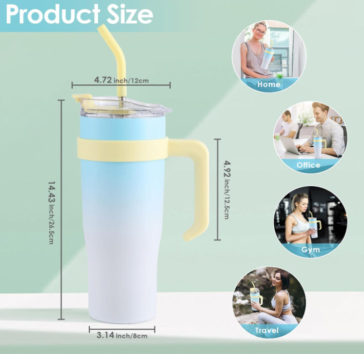 40oz Insulated Tumbler with Handle & Straw