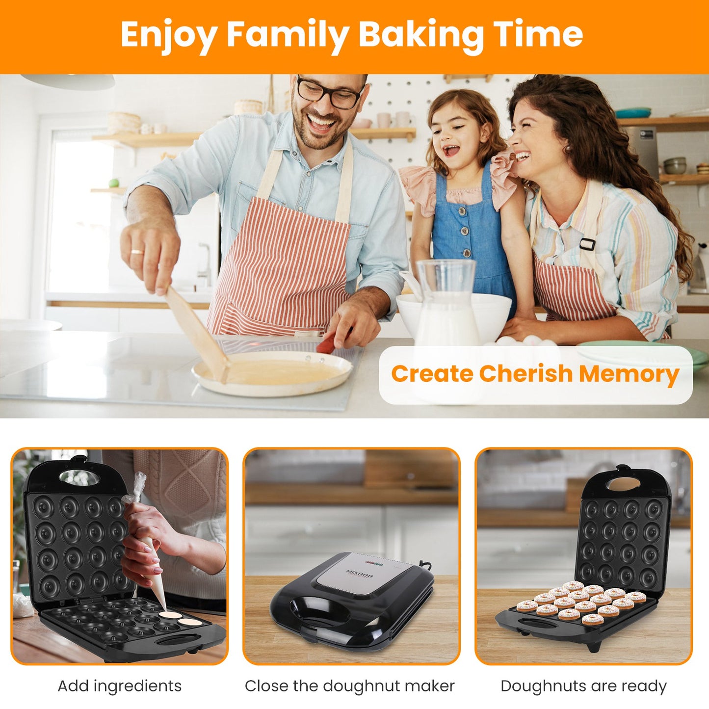 16-Hole Mini Donut Maker – Fresh Donuts in Minutes