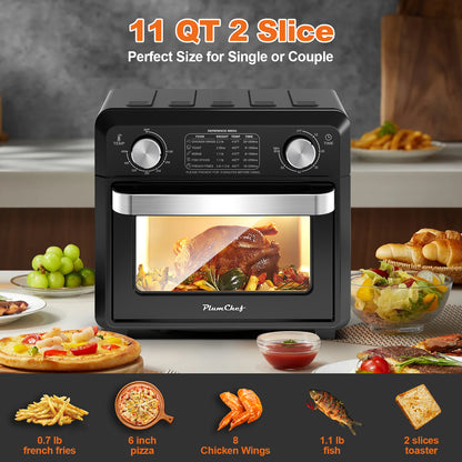 2-Slice Air Fryer Toaster Oven – 11QT Compact (Black)