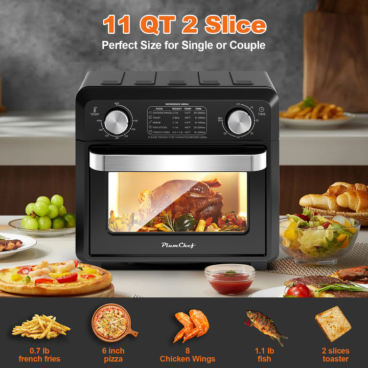 2-Slice Air Fryer Toaster Oven – 11QT Compact (Black)