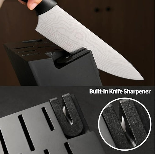 Premium 15-Piece Damascus Pattern Knife Set (German Steel)