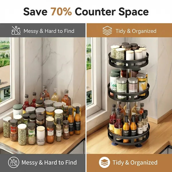 3-Tier Rotating Spice Rack – 360° Kitchen Organizer