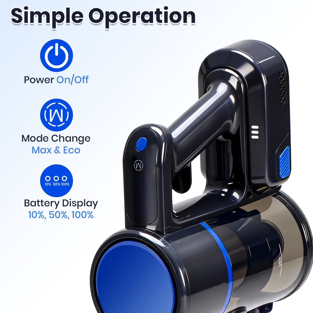 Cordless 3-in-1 Smart Vacuum Cleaner with LED Brush & Cyclone Filtration