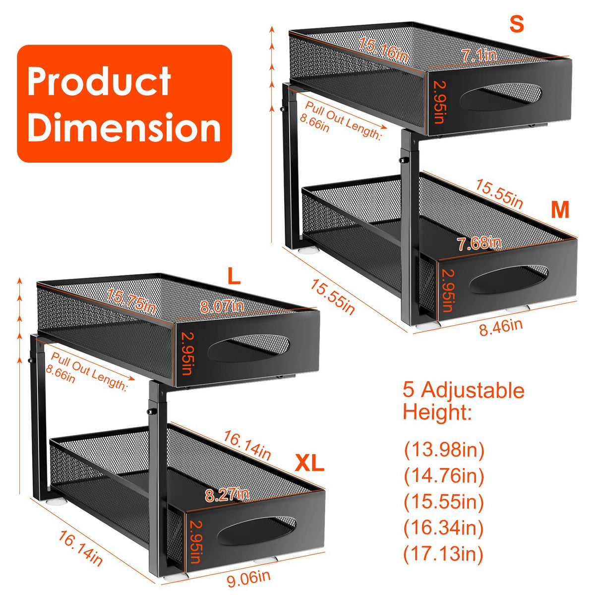 2-Tier Pull-Out Under Sink Organizer (2 Pack) – Adjustable Sliding Storage Rack for Kitchen & Bathroom