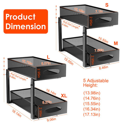 2-Tier Pull-Out Under Sink Organizer (2 Pack) – Adjustable Sliding Storage Rack for Kitchen & Bathroom
