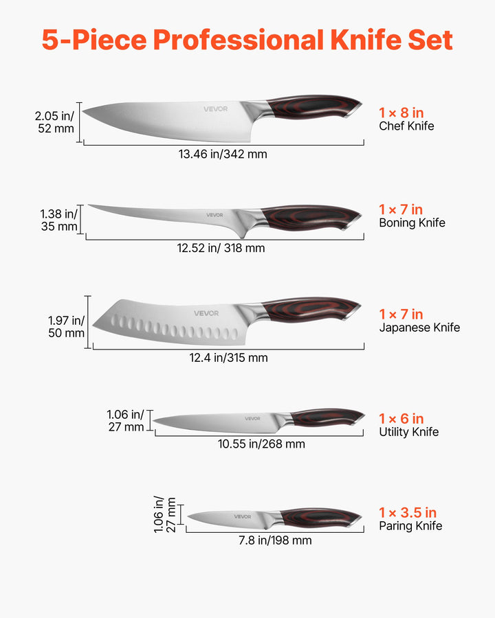 5-Piece Premium Kitchen Knife Set (Damascus Steel)