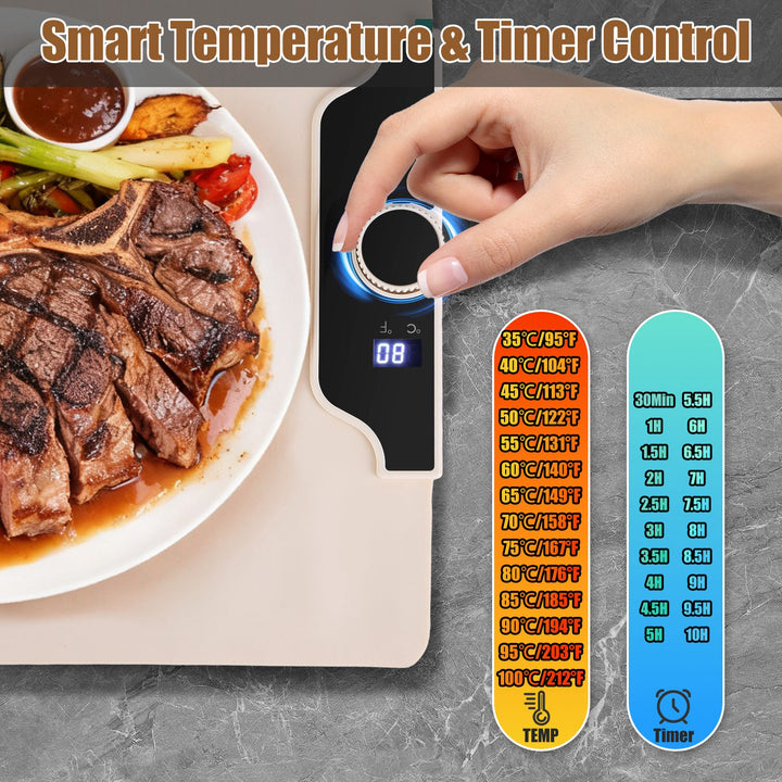 Silicone Food Warming Mat – 14 Temp Levels with Timer (300W)
