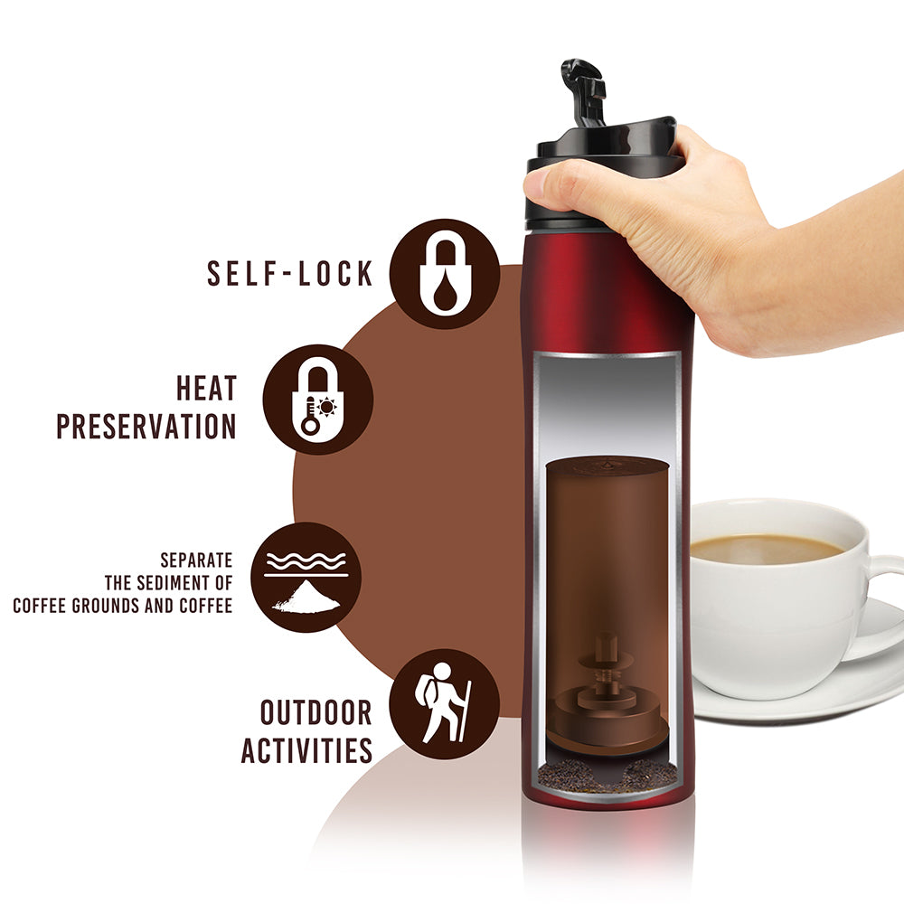 Portable French Press Travel Mug – 2-in-1 Coffee Maker & Insulated Thermos