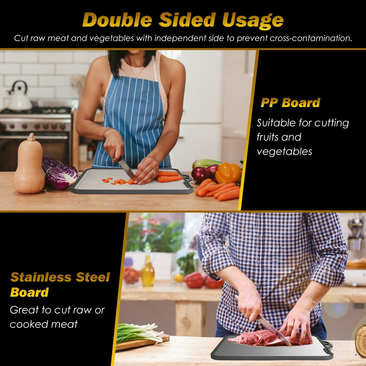 2-IN-1 Double-Sided Cutting Board (Stainless Steel + PP)
