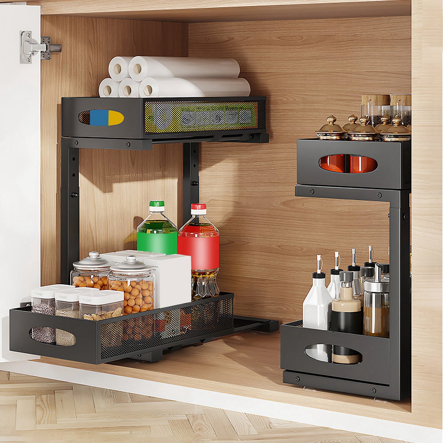2-Tier Pull-Out Under Sink Organizer (2 Pack) – Adjustable Sliding Storage Rack for Kitchen & Bathroom