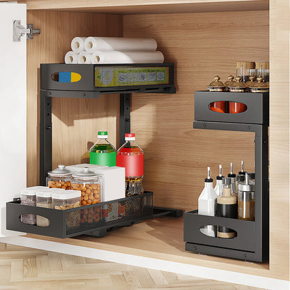 2-Tier Pull-Out Under Sink Organizer (2 Pack) – Adjustable Sliding Storage Rack for Kitchen & Bathroom