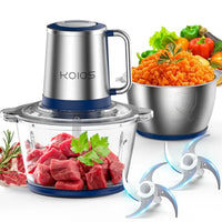 KOIOS 2L Electric Food Chopper (2 Bowls – Glass + Stainless Steel)
