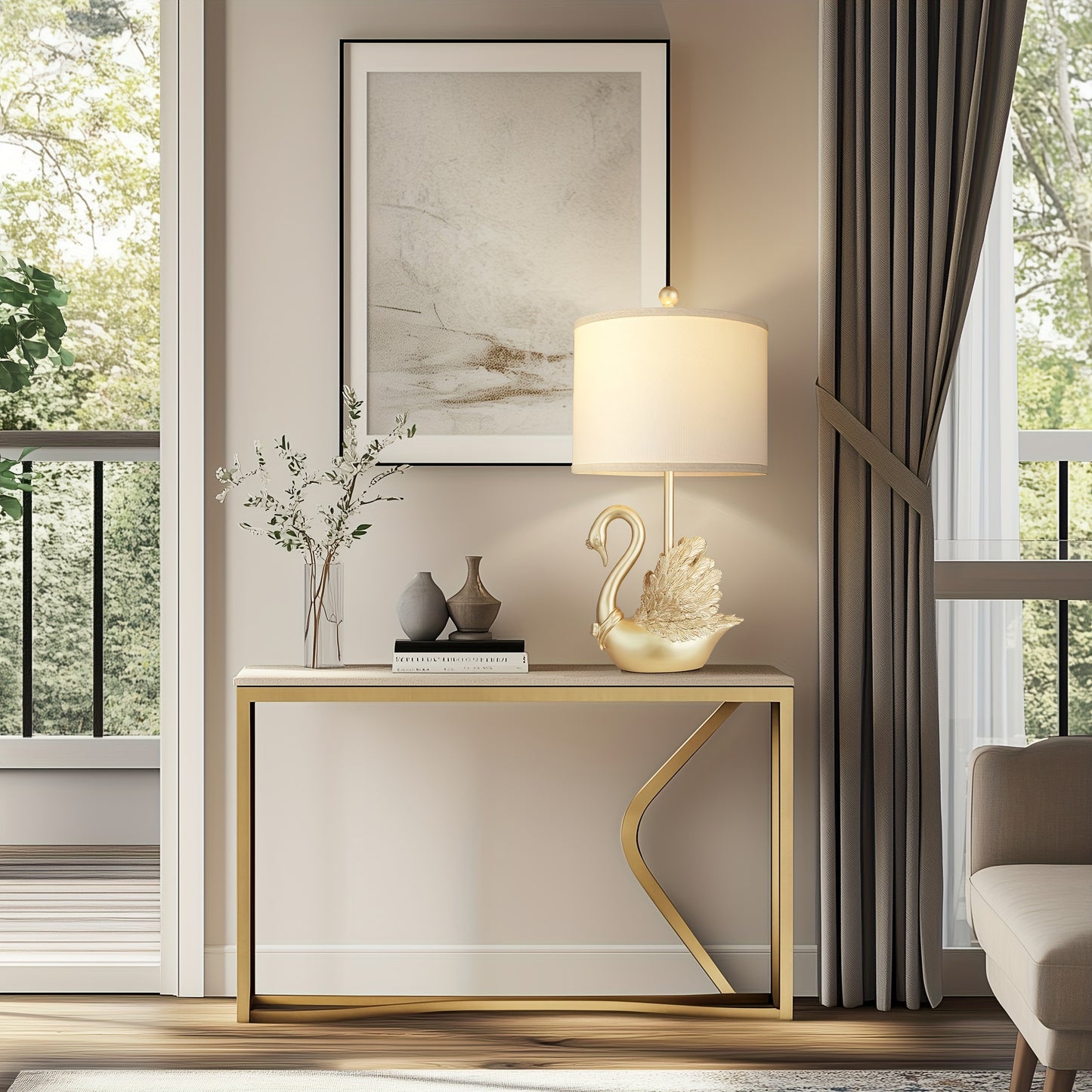 Golden Brass Swan Table Lamps (Set of 2) – Elegant Modern Lighting