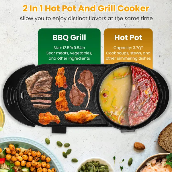 2-in-1 Electric Hot Pot + BBQ Grill (2200W Power)