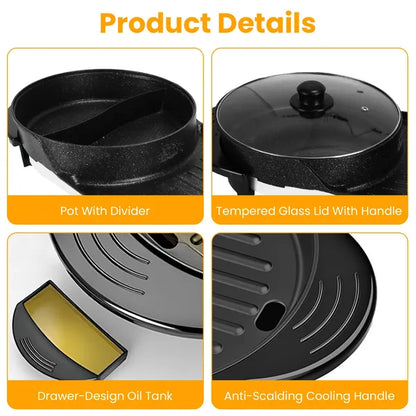 2-in-1 Electric Hot Pot + BBQ Grill (2200W Power)