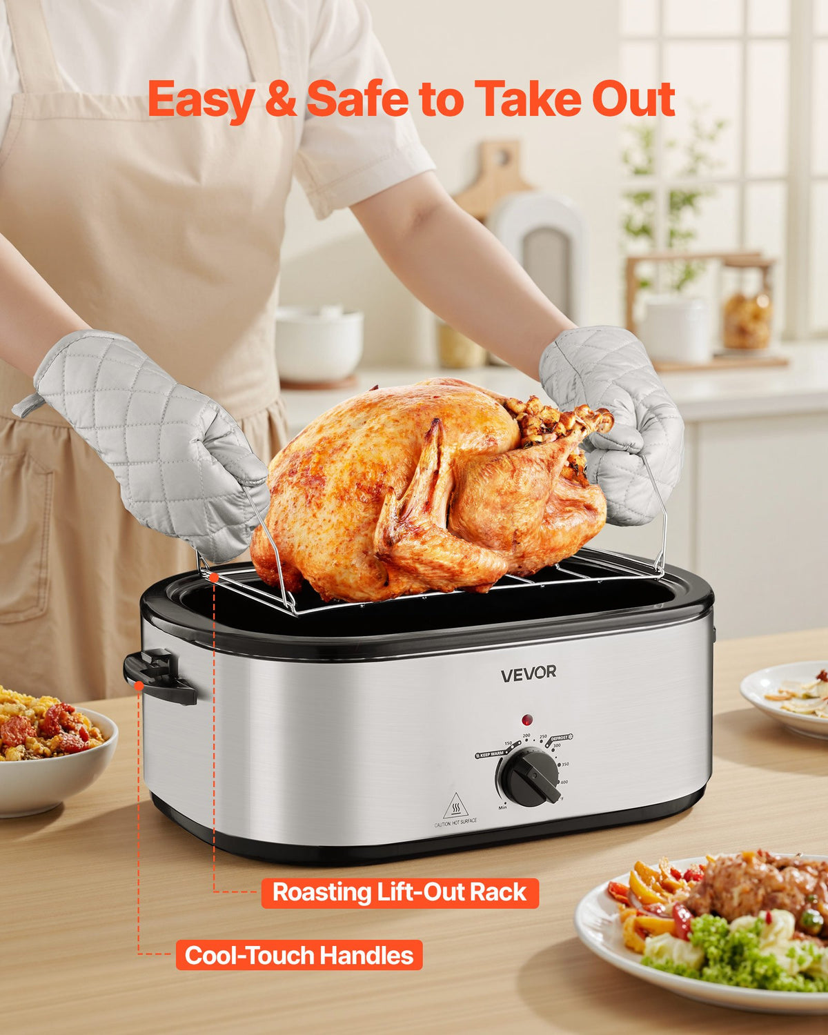 VEVOR 24QT Electric Roaster Oven with 3-Section Tray