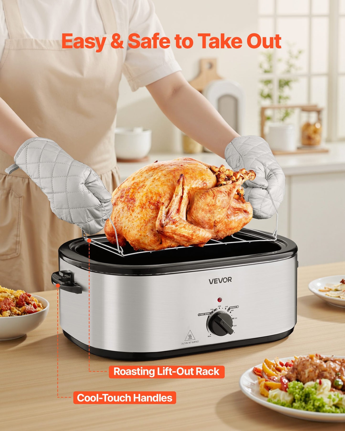 VEVOR 24QT Electric Roaster Oven with 3-Section Tray