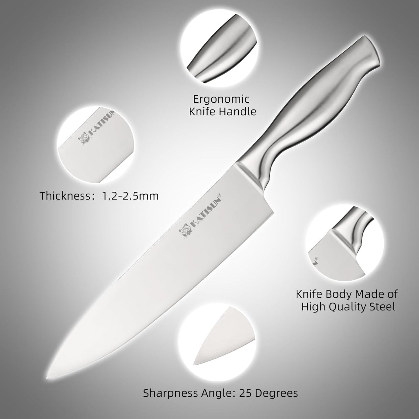 KATISUN Stainless Steel Kitchen Knife Set (Silver/Grey)
