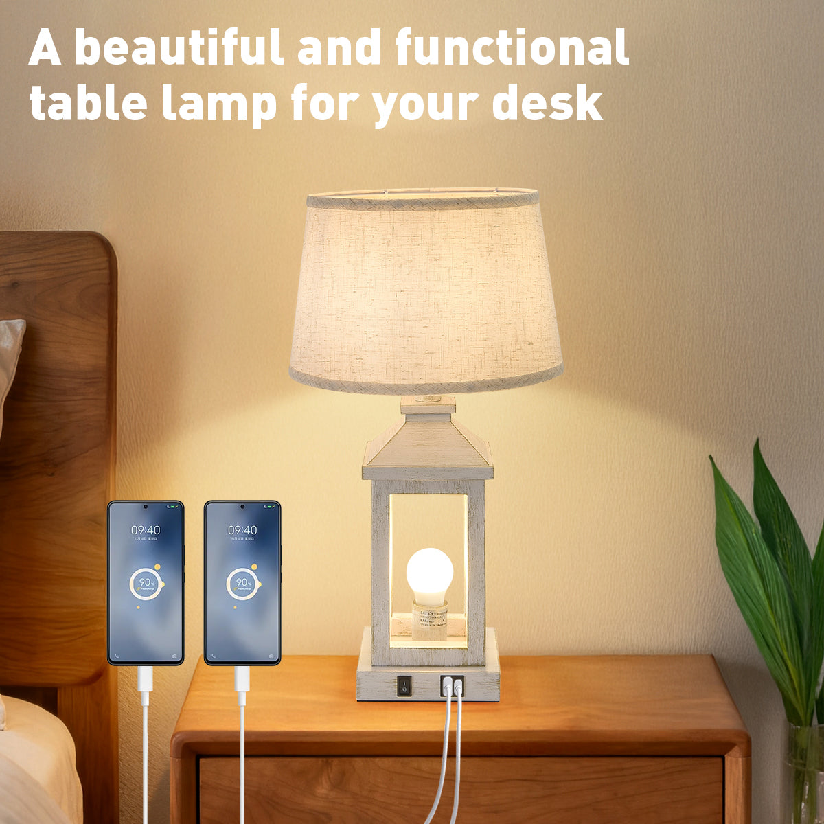 Vintage Industrial Table Lamp with USB-C, USB-A & AC Outlet