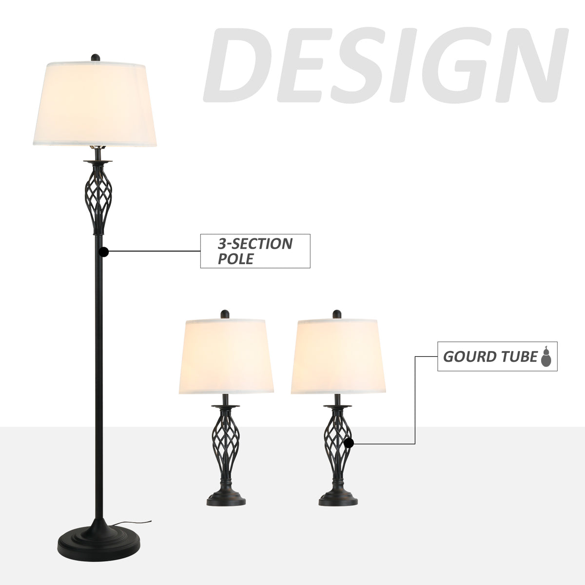 3-Piece Vintage Lamp Set – Elegant Lighting for Every Room