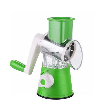 Rotary Drum Vegetable Cutter – Manual 3-Blade Slicer & Grater (Suction Base)