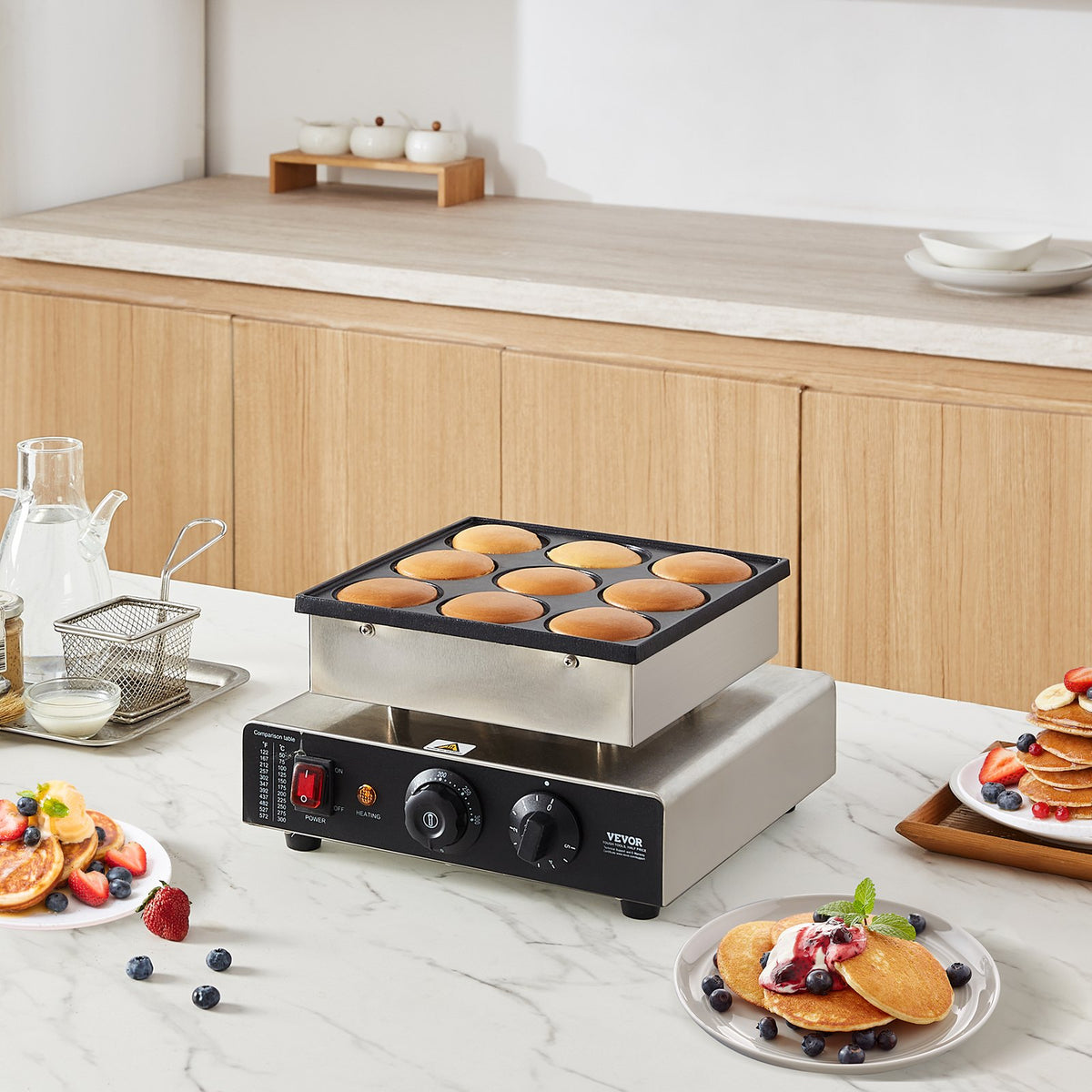 9PCS Dutch Pancake Maker – 850W Dorayaki Baker (76mm)