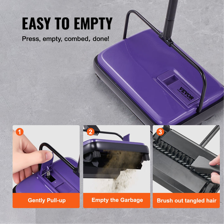 Manual Carpet Sweeper – Quiet Push Floor Cleaner with Built-in Dustpan
