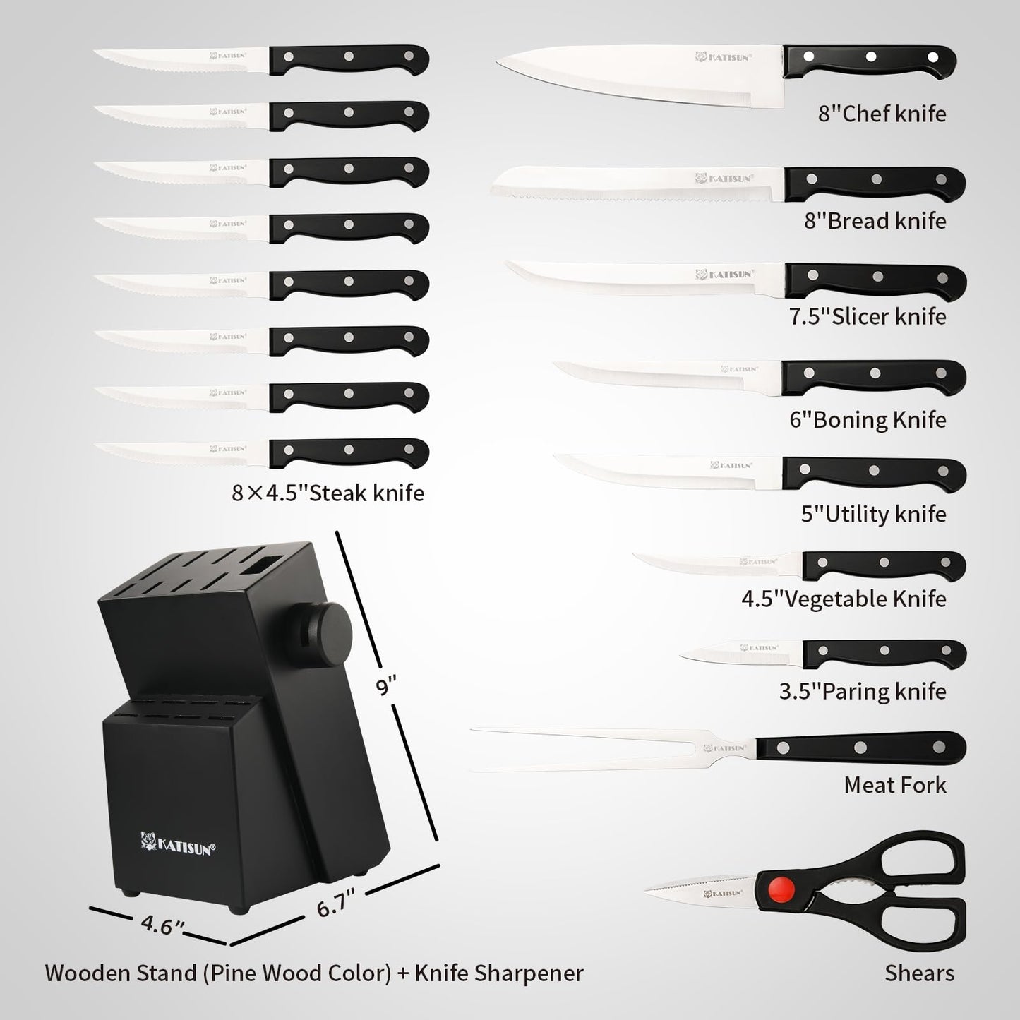 KATISUN 19-Piece Professional Kitchen Knife Set