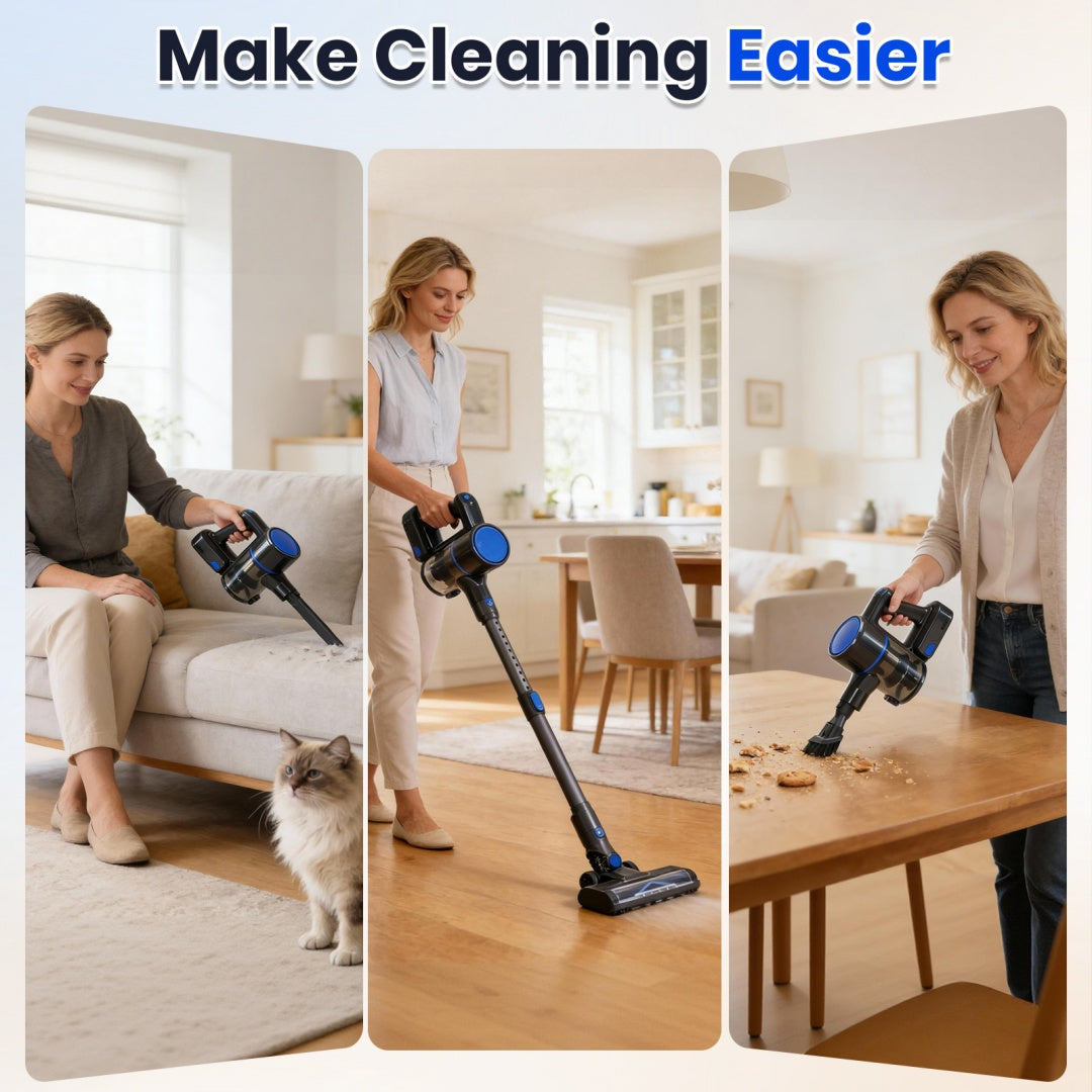 Cordless 3-in-1 Smart Vacuum Cleaner with LED Brush & Cyclone Filtration