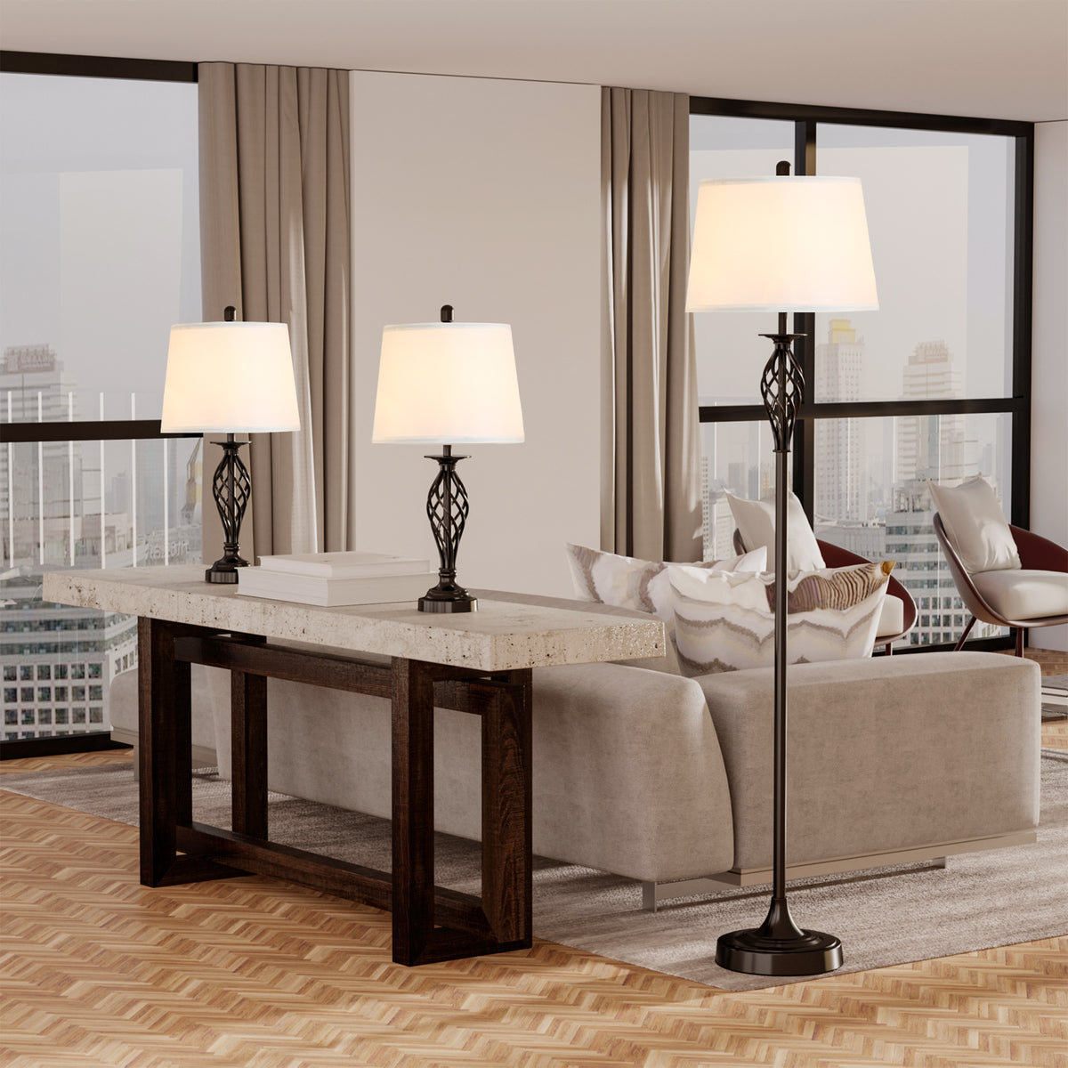 3-Piece Vintage Lamp Set – Elegant Lighting for Every Room