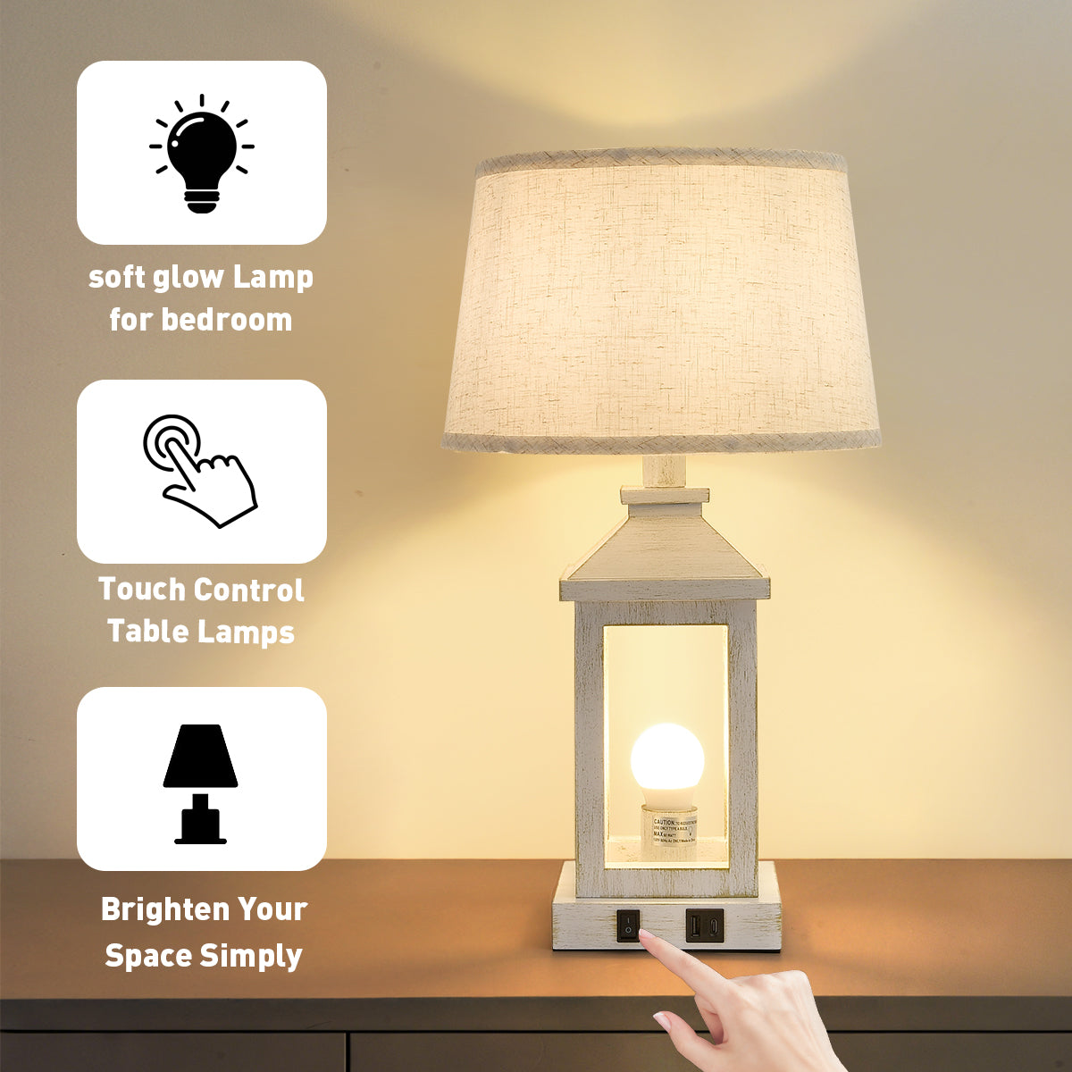 Vintage Industrial Table Lamp with USB-C, USB-A & AC Outlet