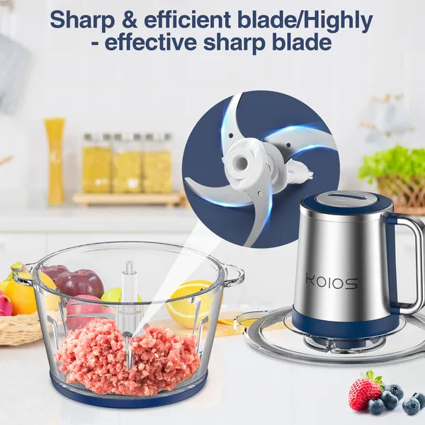 KOIOS 2L Electric Food Chopper (2 Bowls – Glass + Stainless Steel)