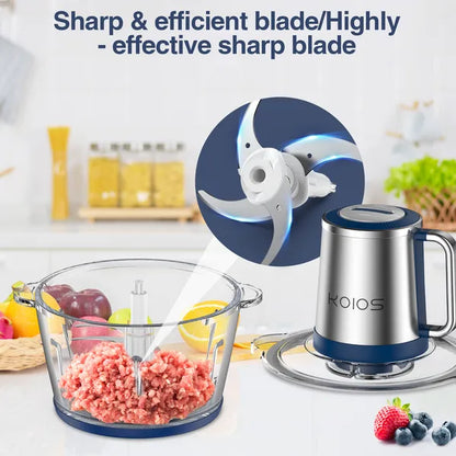 KOIOS 2L Electric Food Chopper (2 Bowls – Glass + Stainless Steel)