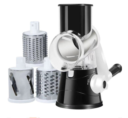 Rotary Drum Vegetable Cutter – Manual 3-Blade Slicer & Grater (Suction Base)