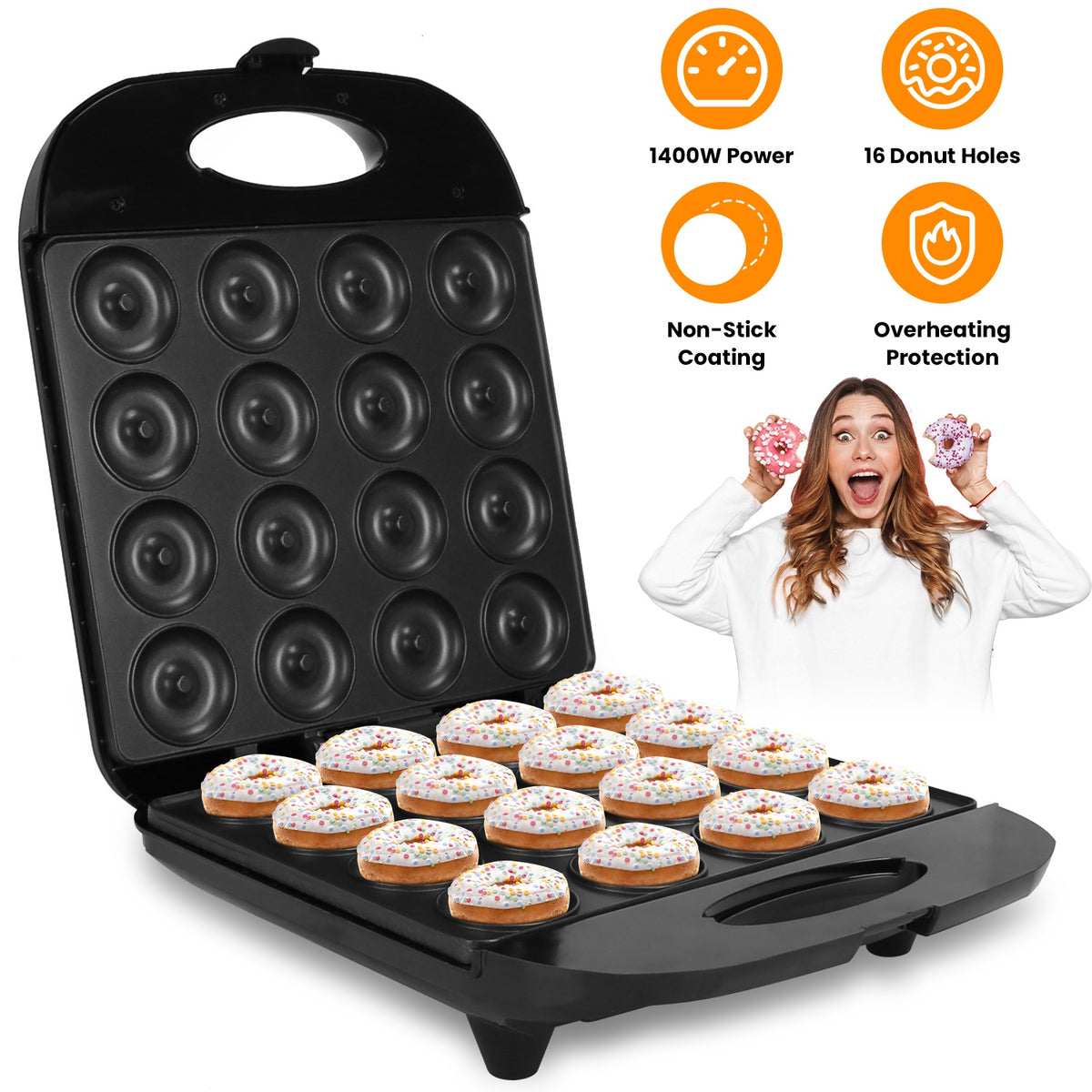 16-Hole Mini Donut Maker – Fresh Donuts in Minutes